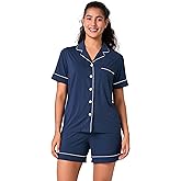 BAMBOO COOL Women's Pajama Sets Lounge Set Button Down Sleepwear with Shorts Sleeve Pj Set For Ladies