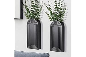 Dnnnii 2 Pack Wooden Wall Vase Set - Black Finish Modern Farmhouse & Boho Wall Decor for Entryway, Hallway, Bathroom, Living 