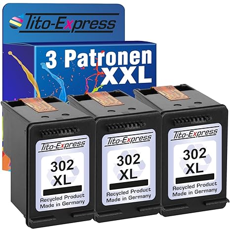 PlatinumSerie 3 Druckerpatronen remanufactured für HP 302 XL Black mit Füllstandsanzeige und 135% mehr Inhalt! Für HP OfficeJ