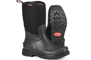 Showave Square Toe Rubber Boots for Men Insulated Rain Boots Men Waterproof Mud Boot for Gardening Farming Outdoor