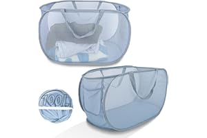 NAIRSNOW 100L Foldable Laundry Baskets 2 Pack, Extra Large Mesh Pop Up Laundry Hamper, Dirty Clothes Hamper with Pocket, Pop-up Hampers for Laundry Travel. Dorm or Home Portable Laundry Baskets.Grey 2H