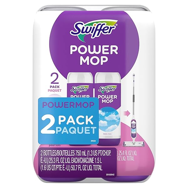 SWIFFER POWERMOP FLOOR CLEANING SOLUTION WITH FRESH SCENT, POWERMOP REFILLS, FLOOR CLEANER FOR MOPPING, 25.3 FL OZ, 2 PACK