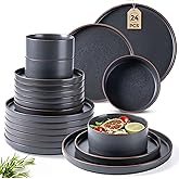 LERATIO Ceramic Dinnerware Sets for 8, High Edge Stoneware Plates and Bowls Set, Chip and Crack Resistant | Oven & Dishwasher & Microwave Safe Dishes Set, Service for 8 -Ashen
