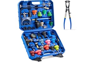 Orion Motor Tech Coolant Pressure Tester Kit, 34pc Universal Coolant Vacuum Refill Kit with 23 Adapters, Cooling System Pressure Tester Kit with Hose Clamp Pliers, Pressure Tester for Coolant System
