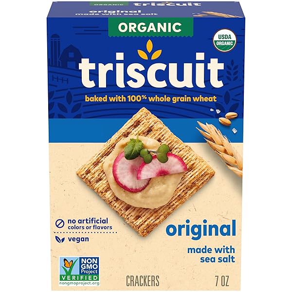 TRISCUIT ORGANIC ORIGINAL WHOLE GRAIN WHEAT CRACKERS, ORGANIC CRACKERS, VEGAN SNACKS, LUNCH SNACKS, 7 OZ
