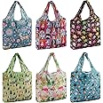 6 Pack Foldable Reusable Shopping Bags Grocery Bags, Grocery Tote Bags to Fits in Pocket, Lightweight, Strong & Machine Washable
