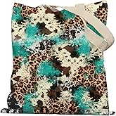 Lacosu Western Tote Bag, Western Leopard Print Canvas Tote Bags for Women, Western Gifts for Women, Cowgirl Gifts, Western Stuff for Women, Leopard Print Gifts, Reusable Grocery Bags Shopping Bags