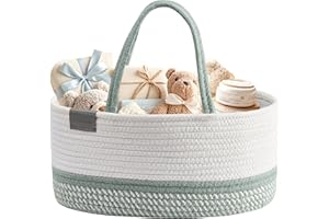 DECOMOMO Baby Caddy Organizer, Diaper Caddy Basket, Baby Baskets for Baby Shower (Sage Green & White, Large)