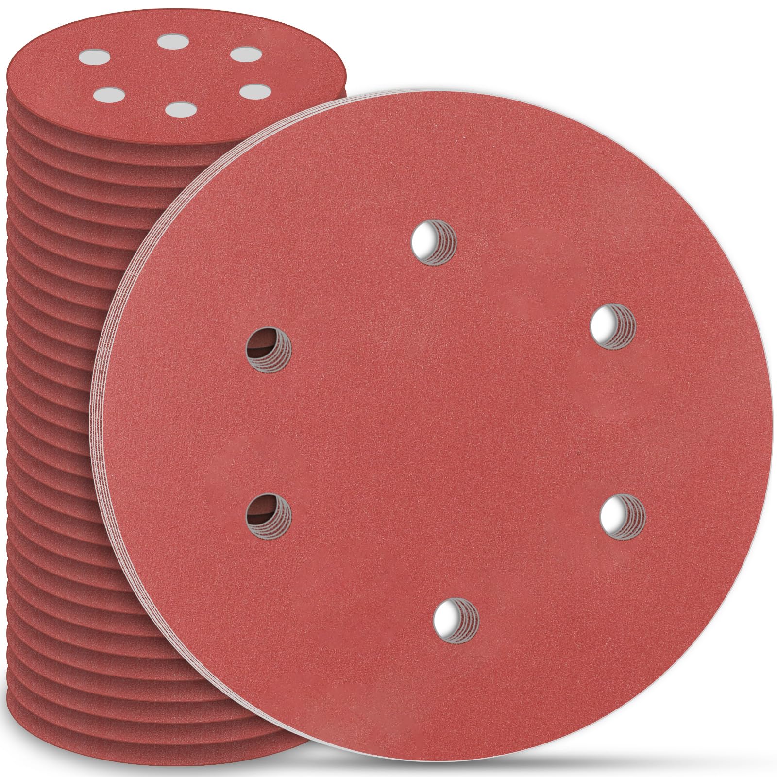 STEBRUAM 225mm Sanding Discs 30Pcs 6 Hole Hook & Loop Sanding Pads, Grit 180 for Drywall & Orbital Sanders