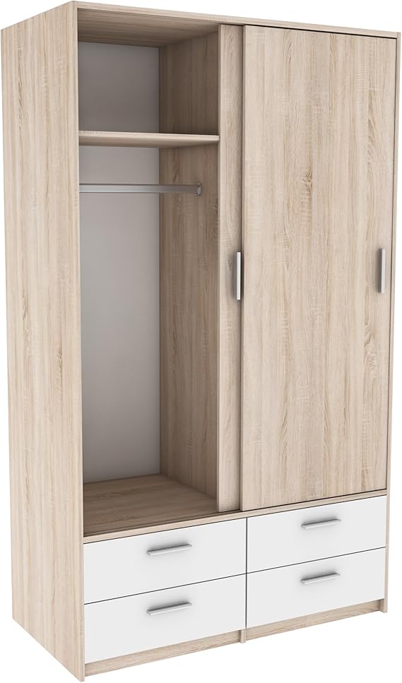 Miroytengo Armario Puertas correderas y cajones Color Blanco y Roble