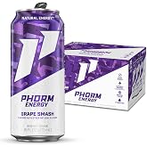 Phorm Energy Drink, Grape Smash, Sugar Free, 16 oz 12 Pack | With 200mg Natural Caffeine from Green Tea, Nootropics, Electrolytes &amp; B Vitamins, Supports Focus and Sustained Energy