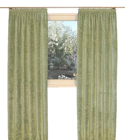 Chenille Fleischmann Vorhang GmbH Grönland A, Thermo Kräuselband, Verschiedene Größen/beige 238 g/m2, lichtgrün, 200/174 cm