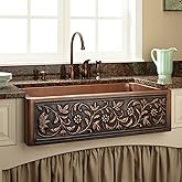 Signature Hardware 318918 32-3/4" Vine Design Farmhouse Single Basin Copper Kitchen Sink - Antique Copper