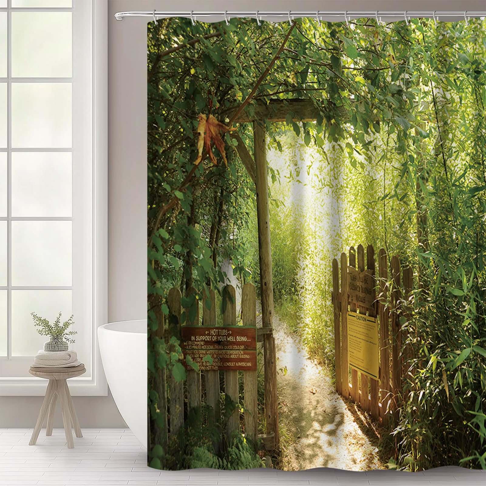 WOWTOY Shower Curtain with 12 Hooks, Waterproof Polyester Fabric Bathroom Bathtub Shower Curtain Liner, Weighted Hem, Washable, Quick Dry (180 x 200cm, Garden 06)