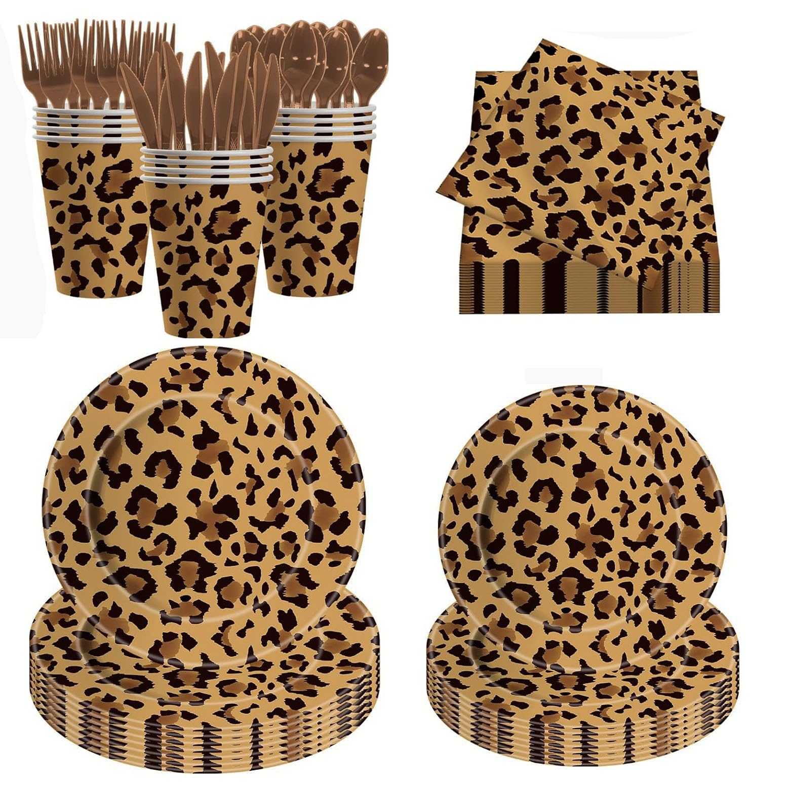 Photo 1 of 140 Pcs Leopard Print Party Decorations, Animal themed Birthday Party Decorations Include Plates, Cups, Napkins, Animal Cheetah Print Birthday Party Supplies Serves 20