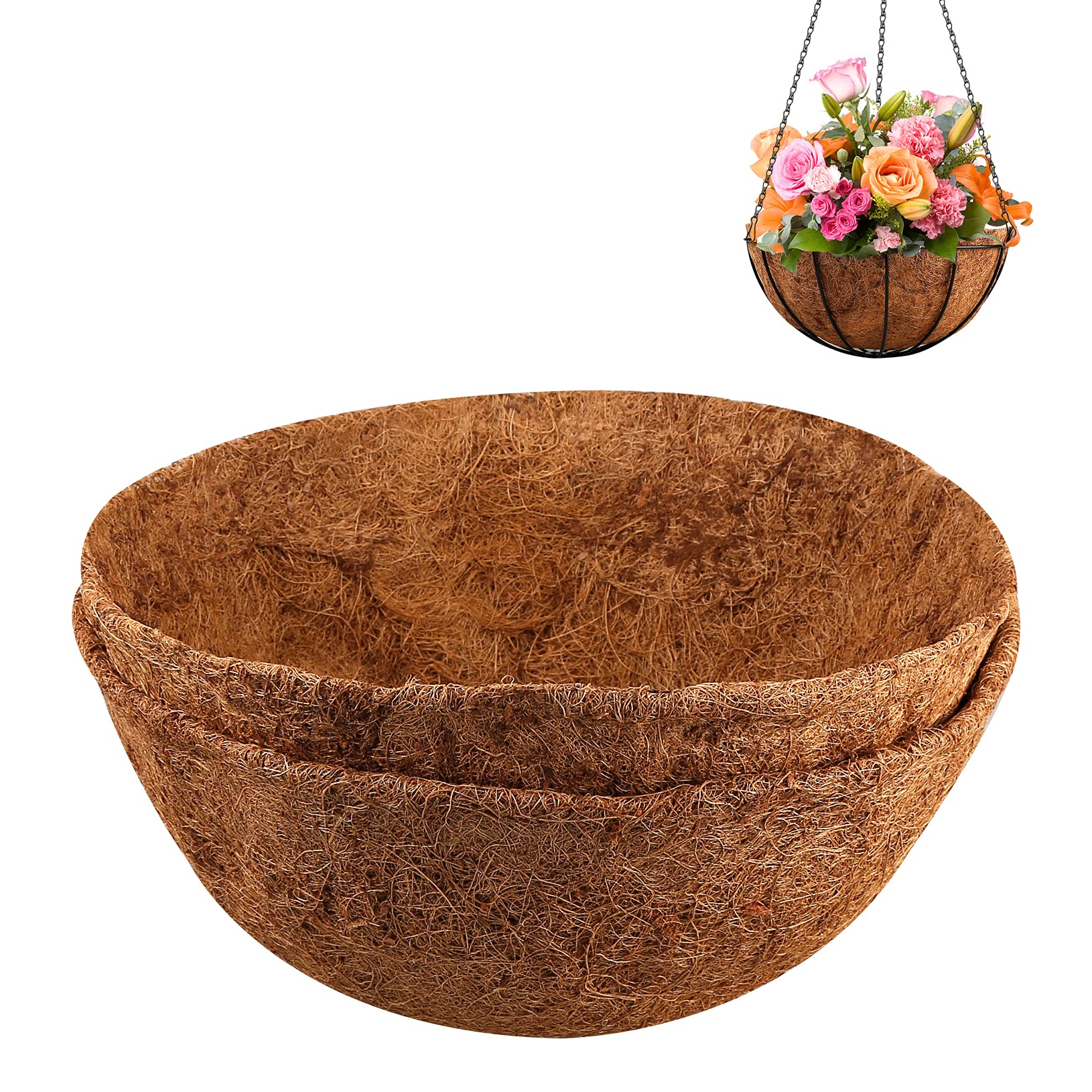 cotaour 2Pcs Round Coconut Liners for Hanging Basket, Replacement Planter Liners for Flowers, Vegetables, Garden Pot, Outdoor Indoor, 12 inch