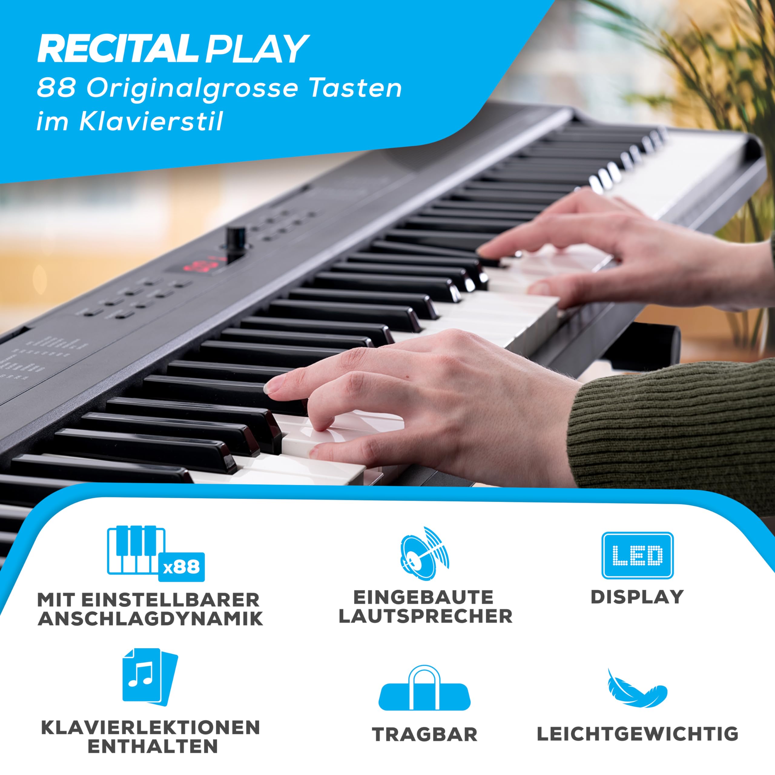 Alesis Keyboard Electric Piano with 88 Keys, 480 Sounds, Speakers, USB MIDI, Carry Case, Stand, Headphones, Pedal and Piano Lessons for Beginners (English Language Not Guaranteed]