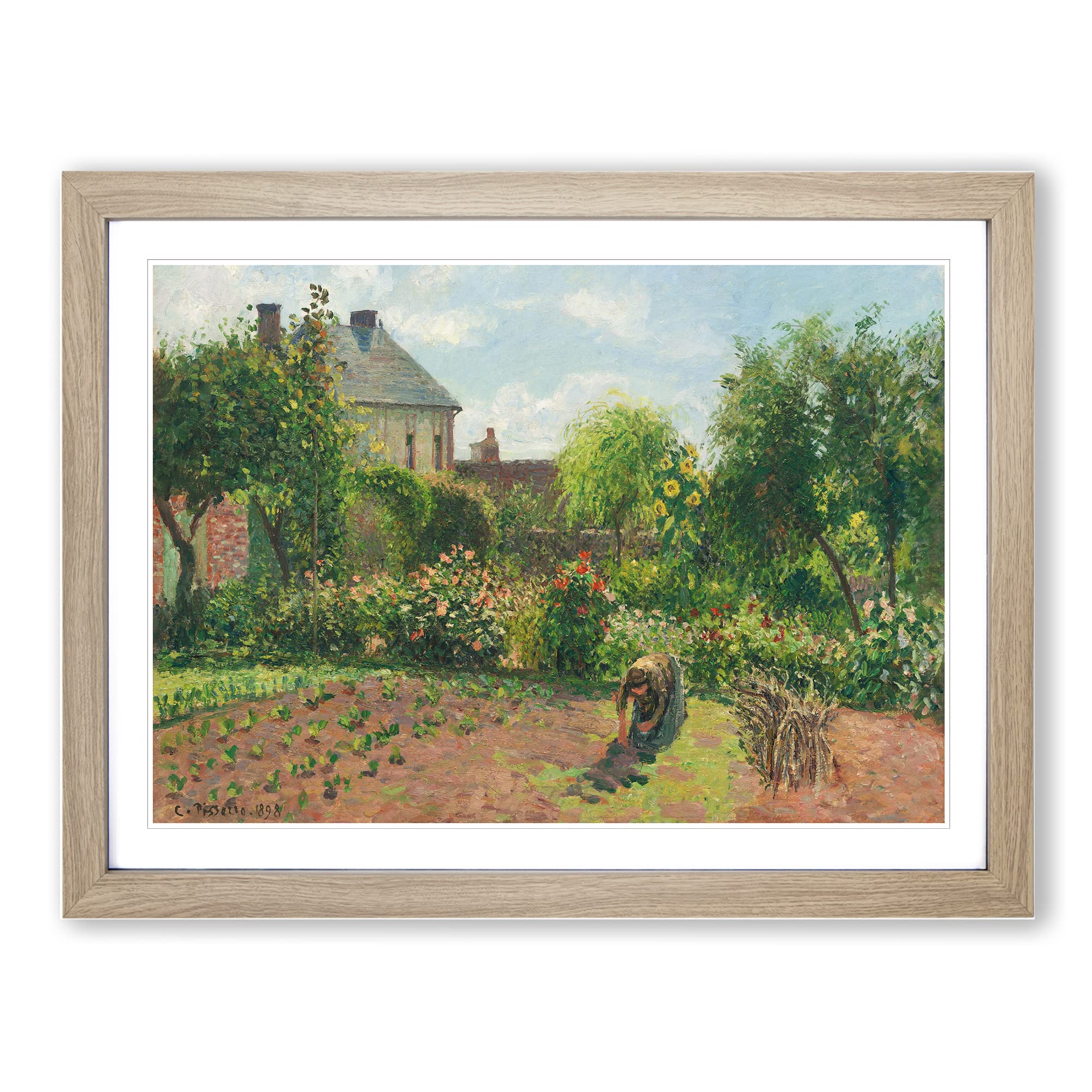 Garden At Eragny By Camille Pissarro Classic Painting Framed Print | A3 Oak Framed Wall Art | Ready to Hang | Classic Floral Picture | Living Room Bedroom Lounge Office