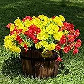 RIESEK 10 Bundles Artificial Flowers for Outdoor,UV Resistant Fake Petunia Flowers,Faux Plants for Outside Hanging Planters,Artificial Plants for Indoor Porch Garden Home Wedding Decor(Yellow,Red)