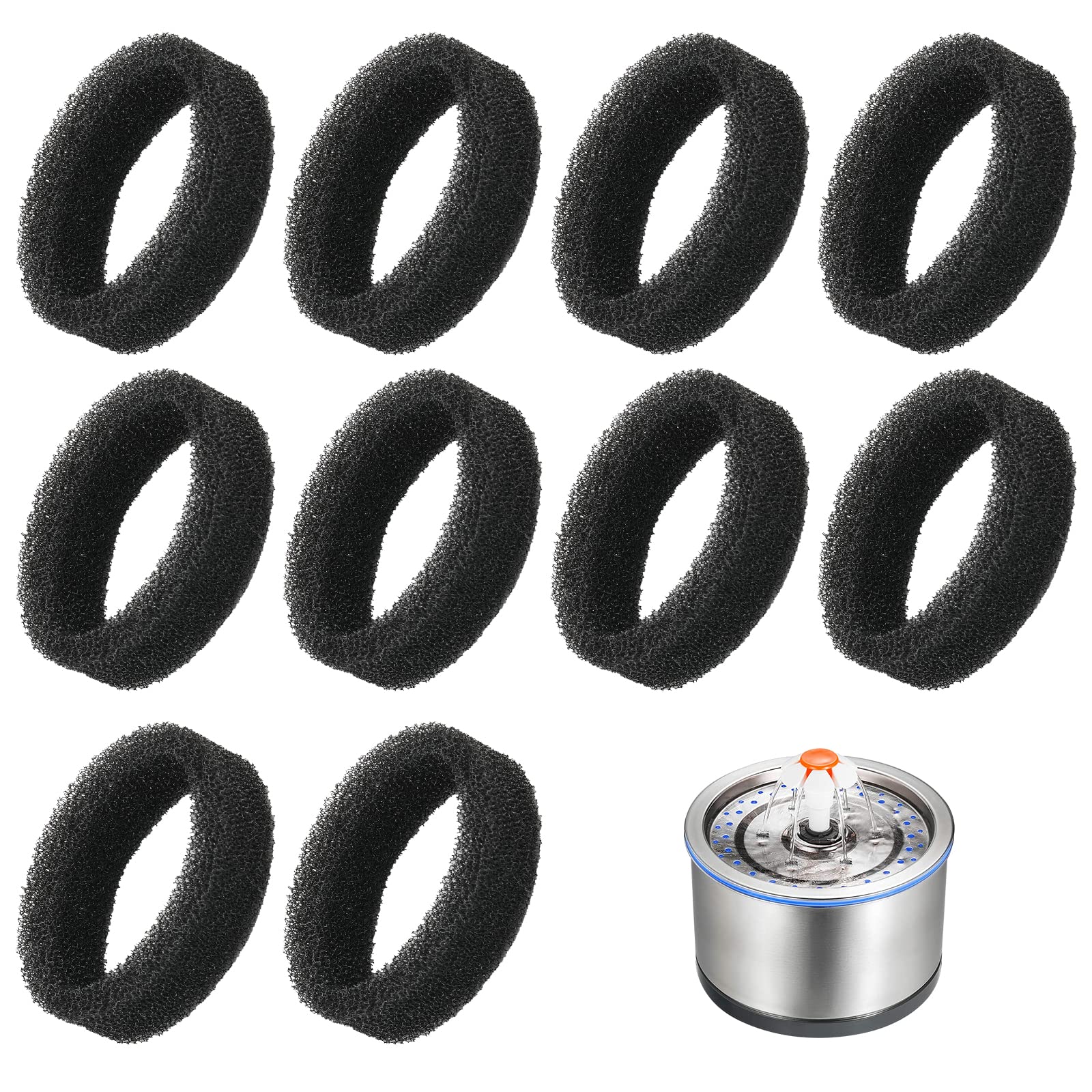 AIEX 10pcs Cat Fountain Filter Sponge, Round Pet Fountain Sponge Replacement for 2.2 L/2.5L Cat Fountains Pre-Filter Sponges for Pet Drinking Water (Black)