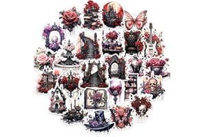 Prstincol 100 Pcs Dark Aesthetic Goth Style Stickers, Vintage Rose Skull Stickers Horror Vinyl Decals for Water Bottles Laptop Phone Scrapbook Junk Journal Collage DIY Crafts