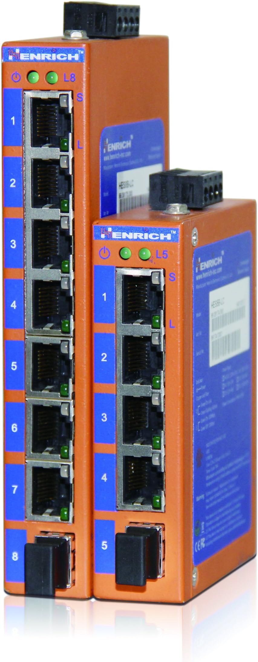 HENRICH 5 Copper Ports Industrial Ethernet Switch, Unmanaged, Wide Temperature (-40-75C), Redundant Power Inputs, Class 1 Div 2 Certified, Worlds Smallest 5 Port Industrial Switch
