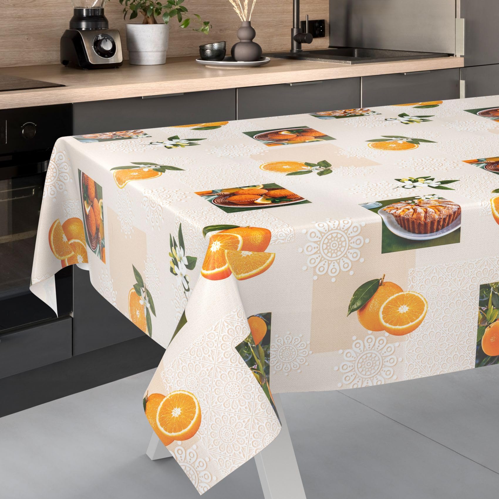 Oilcloth Tablecloth, Washable, Oilcloth, Garden Tablecloth, Outdoor, Indoor, 100 x 140 cm, Cut Edge, Orange