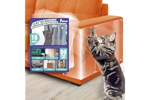 Poeuo Anti Cat Scratch Furniture Protector, 16 Pack Single Side Couch Protector with 90 Twist Pins for Cats, Self-Adhesive Cat Tape for Furniture, Cat Scratch Protector for Furniture and Sofa