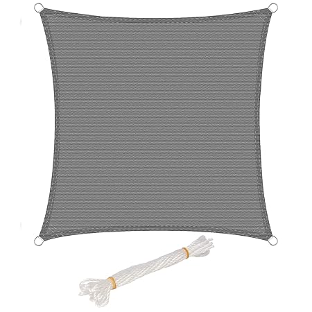 WOLTU Sonnensegel Quadrat 2x2m Grau atmungsaktiv Sonnenschutz HDPE Windschutz mit UV Schutz für Garten Terrasse Camping