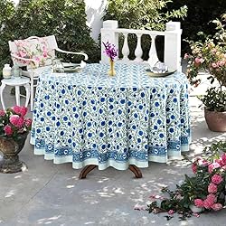 Ridhi Queen Blue 100% Cotton Round 120 Tablecloth