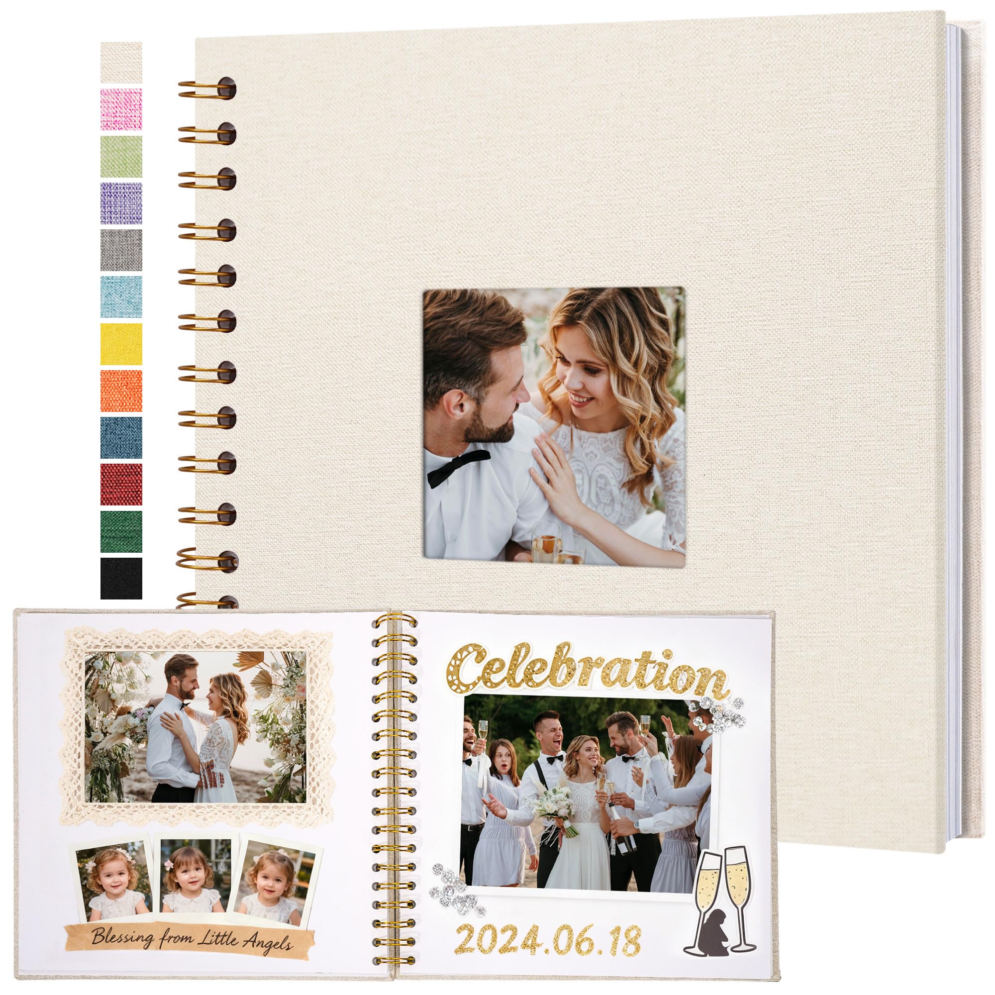Yopih Scrapbook Photo Albums Linen Cover 20.5x20.5 cm Hardcover Kraft White Pages Memory Scrapbooking Book for Wedding Travel Baby Shower Guest Book, 20 Sheets/40 Pages, Beige