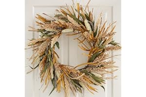 Hometrance Fall Harvest Grain Wreath for Front Door Outside, 22-24 Inch Indoor Outdoor Wreath for Thanksgiving, Farmhouse Autumn Wreath for Home Porch Wall Window