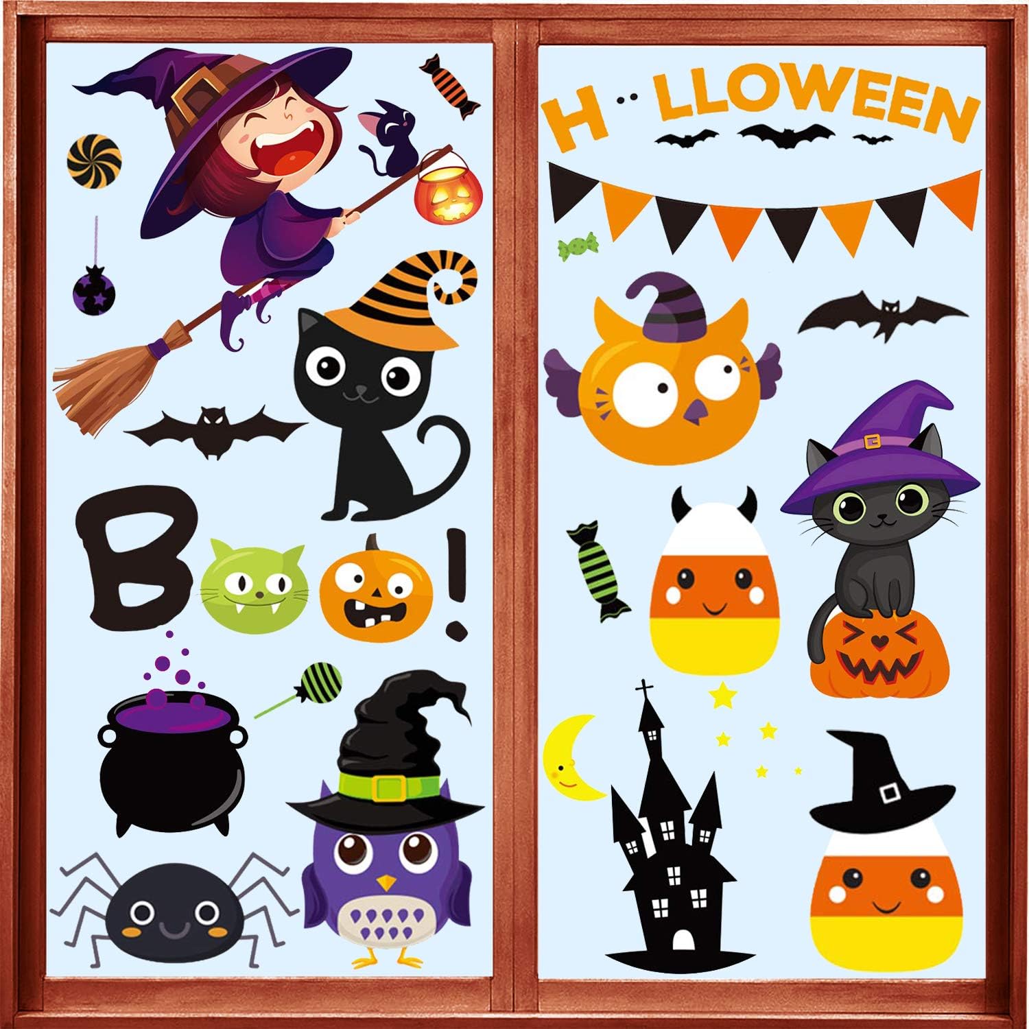 Window Treatments - MISS FANTASY Halloween Window Clings, Halloween Window Decorations Halloween Window Stickers Decals Cute Pumpkin Ghost Halloween Window Decor for Halloween Party Supplies