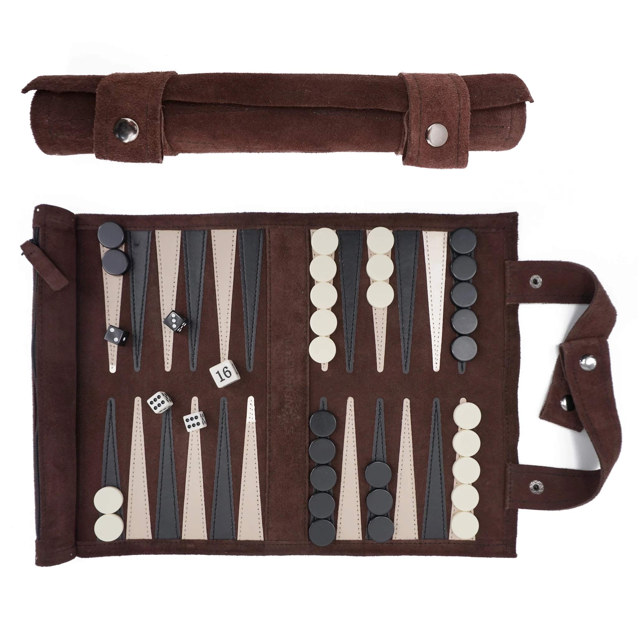 Sondergut Roll-Up Suede Backgammon Game (Color-Mocha)