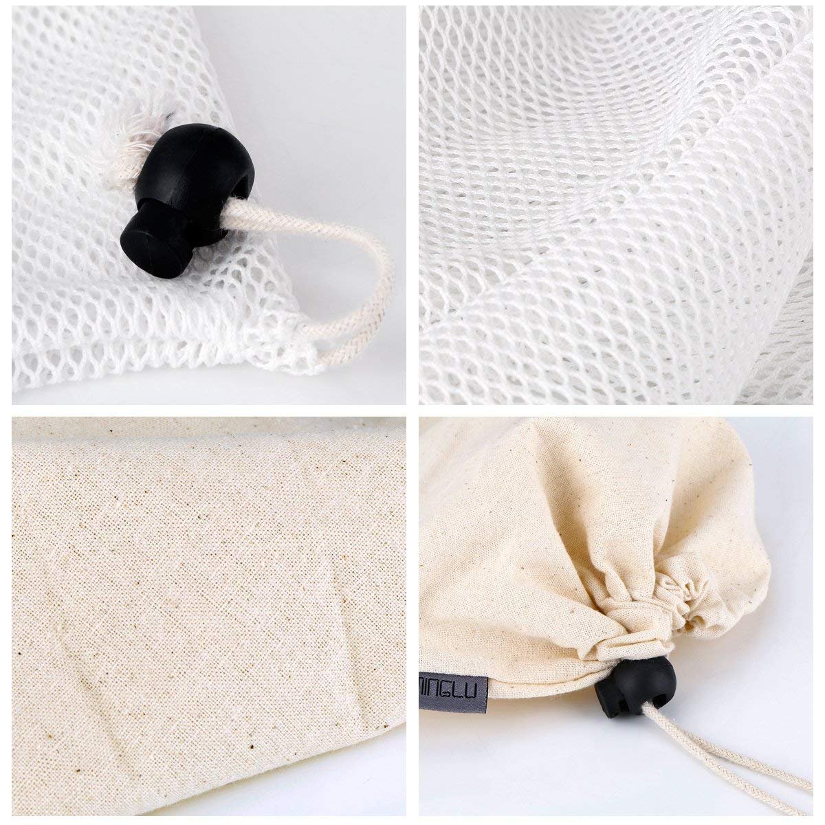 9er Set Obst&Gemüsebeutel,WU-MINGLU Einkaufstaschen wiederverwendbar Gemüsenetze robuste Kartoffelsack Brotbeutel Baumwolle Einkaufsnetze Kordelzug Tasche Aufbewahrungsbeutel für Einkaufen und Haushalt