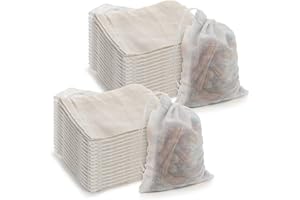 Suwimut 100 Pack Muslin Drawstring Bags, 3x4 Inch Reusable Natural Unbleached Cotton Straining Bags for Herbs, Coffee, Tea, S