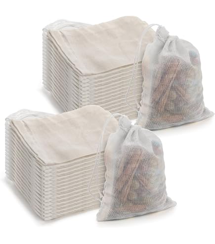 STOBAZA Lot de 10 Sachets Réutilisables en Coton Blanc pour Épices et Herbes Cordon de Serrage, pour Infusion, Filtration de Thé et Cuisson Cuisine