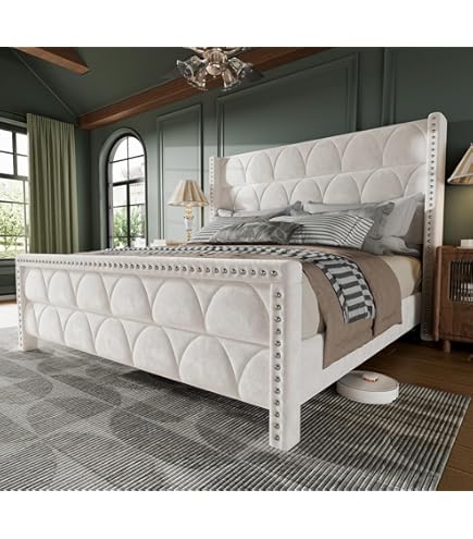 Amazon.com: ACME Furniture Queen Bed, Velvet and Antique Platinum