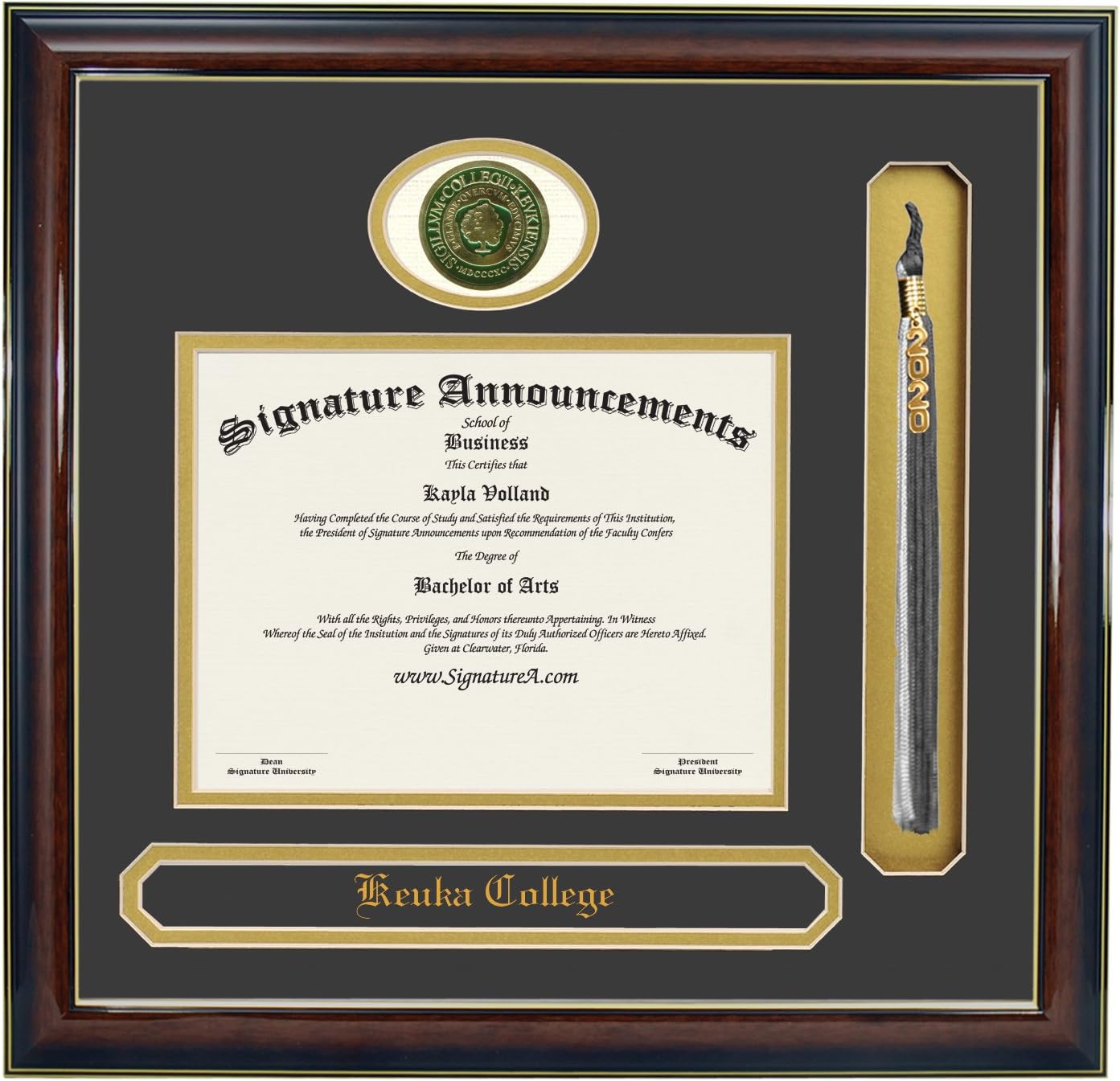 Name & Tassel Graduation Diploma Frame 16 x 16 Matte Mahogany Signature