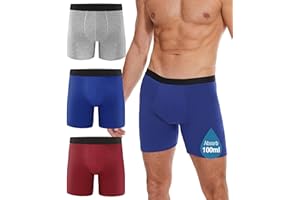 YESWEL Incontinence Underwear Long Leg For Men, 100ML Absorbent Cotton Washable Leak-Proof Reusable Boxer Brief 3 Pack