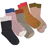 Nfvjfxz 5 Pairs Retro Striped Crew Socks for Women Girls, Cute Casual Athletic Ankle Socks Soft Warm Cotton Ankle Sock Vintage Daily Wear