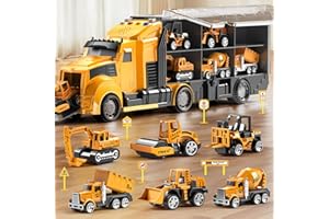 NIPLOOOW Construction Trucks Toy Set with Play Mat, Carrier Truck Play Vehicles Set for 3 4 5 6 Years Old Boys Kids, Die-Cast Car Toy for Toddlers 3-4 Years, Birthday Gifts Toys for 3-9 Year Old Boys