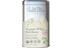 WILD BLISS Organic Hawthorn Loose Leaf and Flower Tea - Caffeine Free Herbal Tea - Pharmacopoeia Potency - 1.76 Oz - 25 Servings
