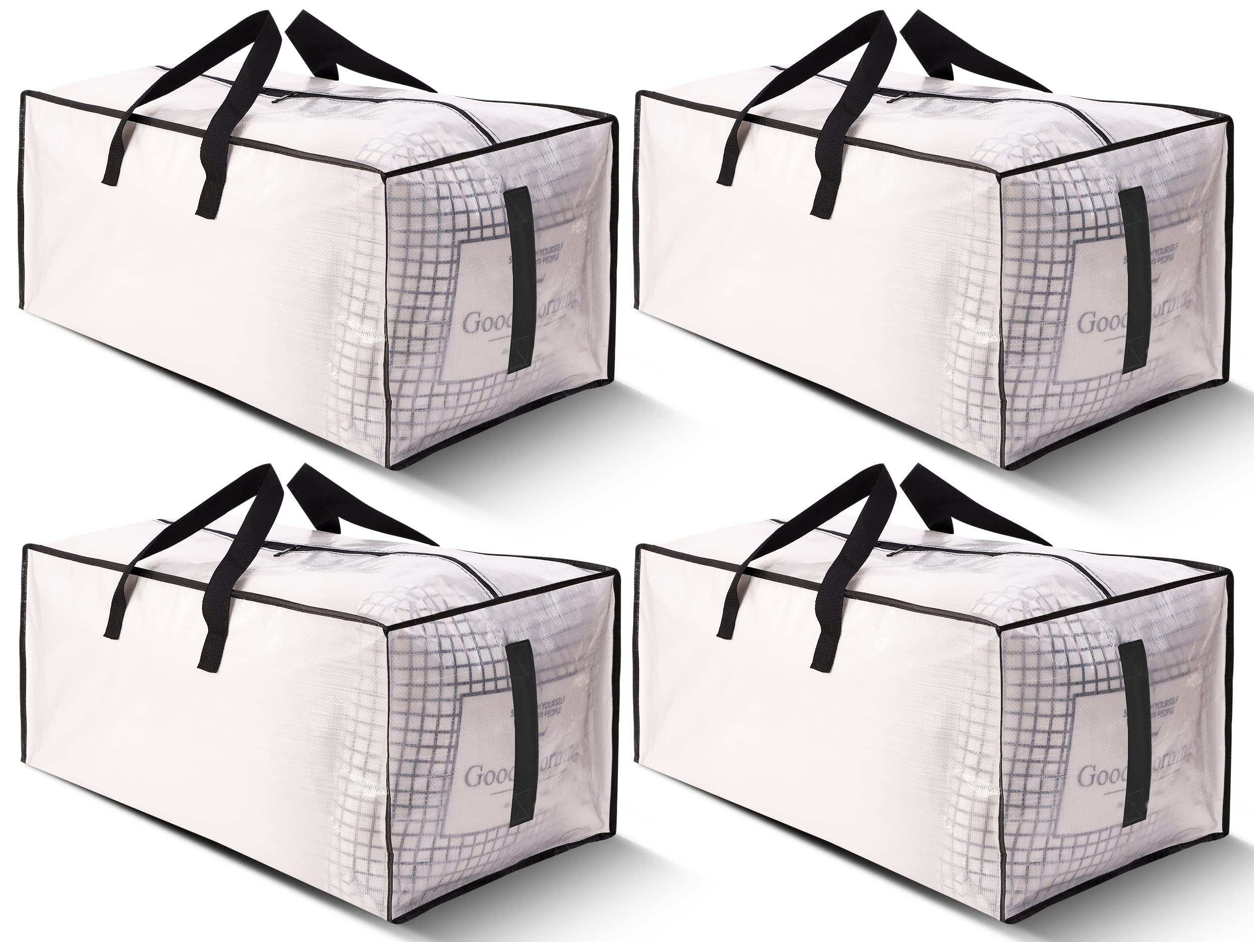 Photo 1 of HOMESURE 4 Pack Large Strong Moving Bags with Zippers & Carrying Handles - Water-Resistant - Heavy Duty Storage Tote for Space Saving, Fold Flat, Alternative to Moving Box (Semi-Transparent)