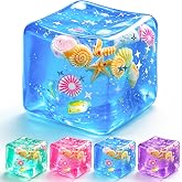 1Pc Squishy Stress Balls,Slow Rising Sensory Fidget Toy with Marine Shells Inside Square Soft Sensory Anxiety Relief Squeeze Cube for Adults Teens Kids(Blue)