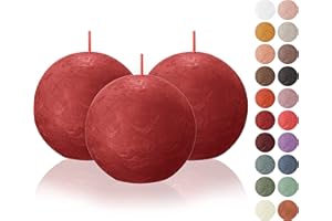 BOLSIUS 3 Pack Delicate Red Rustic Ball Pillar Candles - 3 Inch - Premium European Quality - Includes Natural Plant-Based Wax - Unscented Dripless Smokeless 25 Hour Party Décor and Wedding Candles