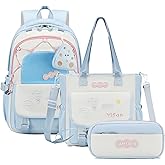 Woyiyaan School Backpack for Girls, 3PCS Girls Backpack with Tote Bag Pencil Case,Cute Teens Bookbag for Elementary Middle High School (Blue)