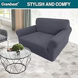Granbest High Stretch Armchair Cover 1 Seater Gray Jacquard Sofa Slipcover view 2