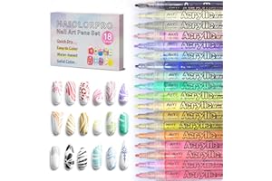 HAIOLORPRO 18 Colors Nail Art Pens Set, 3D Gel Nail Polish Pen Water-based Quick Drying, Acrylic Nail Paint Pens Kit Drawing Painting Liner Dotting Graffiti Manicure for Home Salon DIY