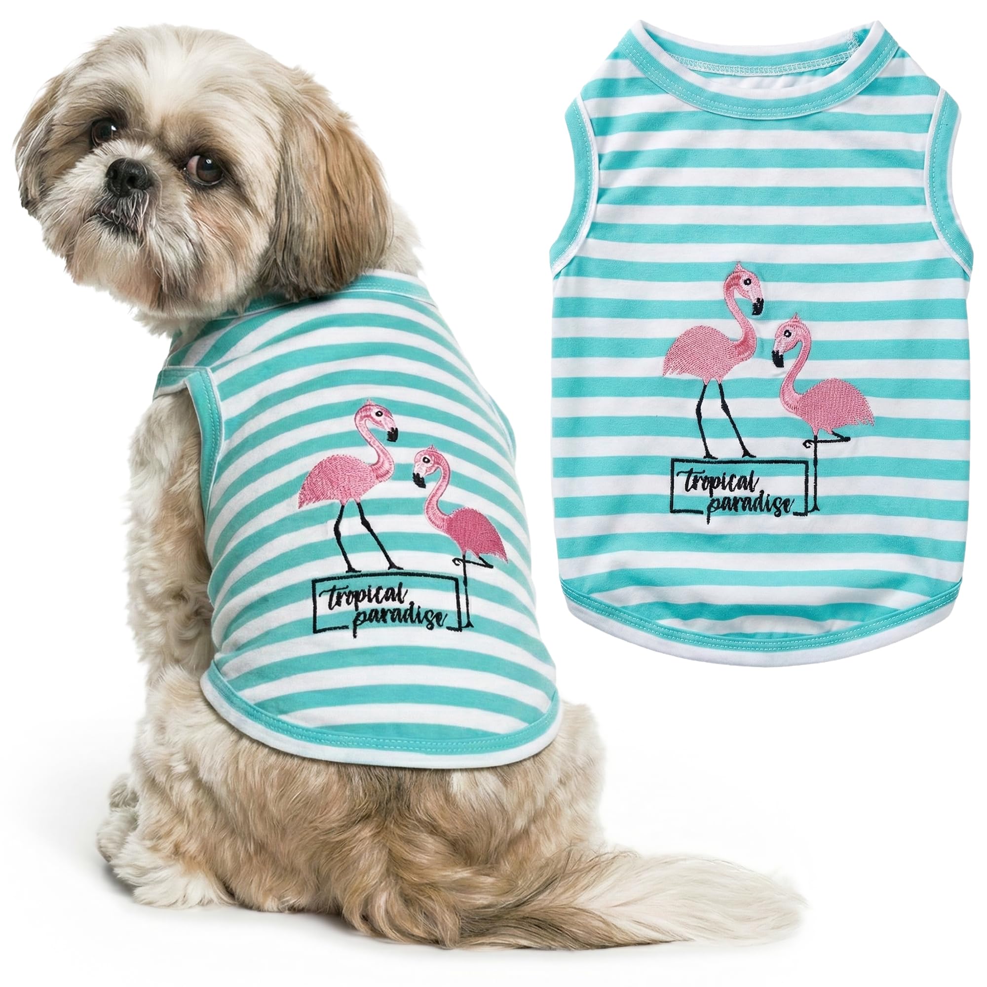 Parisian Pet Flamingos Dog Cat Clothes Tee Shirts Dog T-Shirt, M